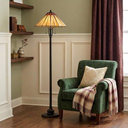 Bronze 2-Light Floor Lamp w/ Tiffany Glass Shade