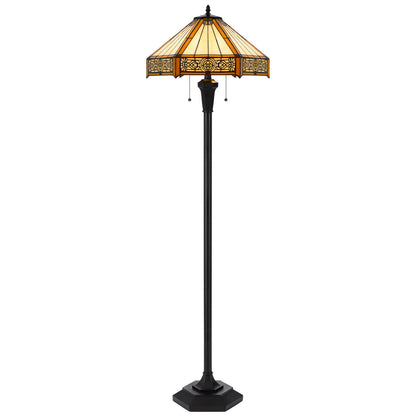 Bronze 2-Light Floor Lamp w/ Tiffany Glass Shade
