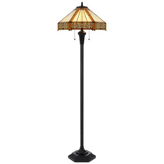 Bronze 2-Light Floor Lamp w/ Tiffany Glass Shade