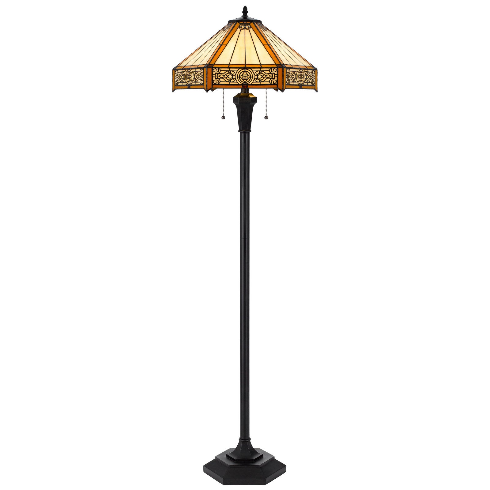 Bronze 2-Light Floor Lamp w/ Tiffany Glass Shade