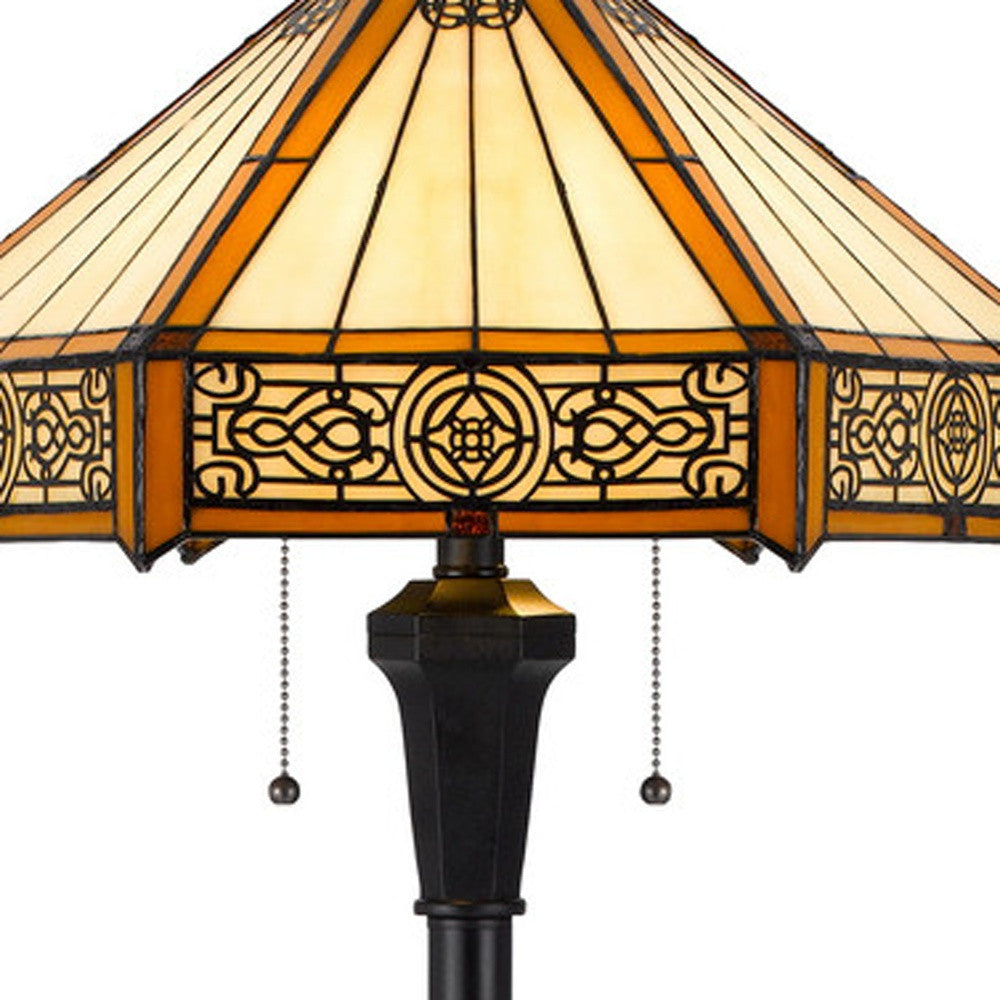 Bronze 2-Light Floor Lamp w/ Tiffany Glass Shade