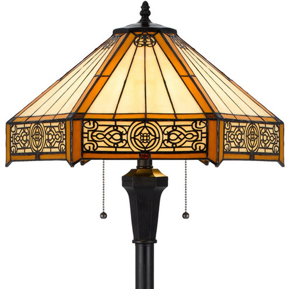 Bronze 2-Light Floor Lamp w/ Tiffany Glass Shade