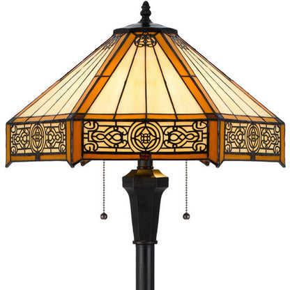 Bronze 2-Light Floor Lamp w/ Tiffany Glass Shade