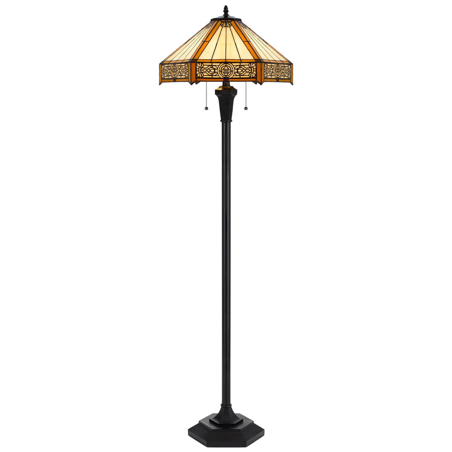 Bronze 2-Light Floor Lamp w/ Tiffany Glass Shade