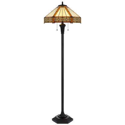 Bronze 2-Light Floor Lamp w/ Tiffany Glass Shade