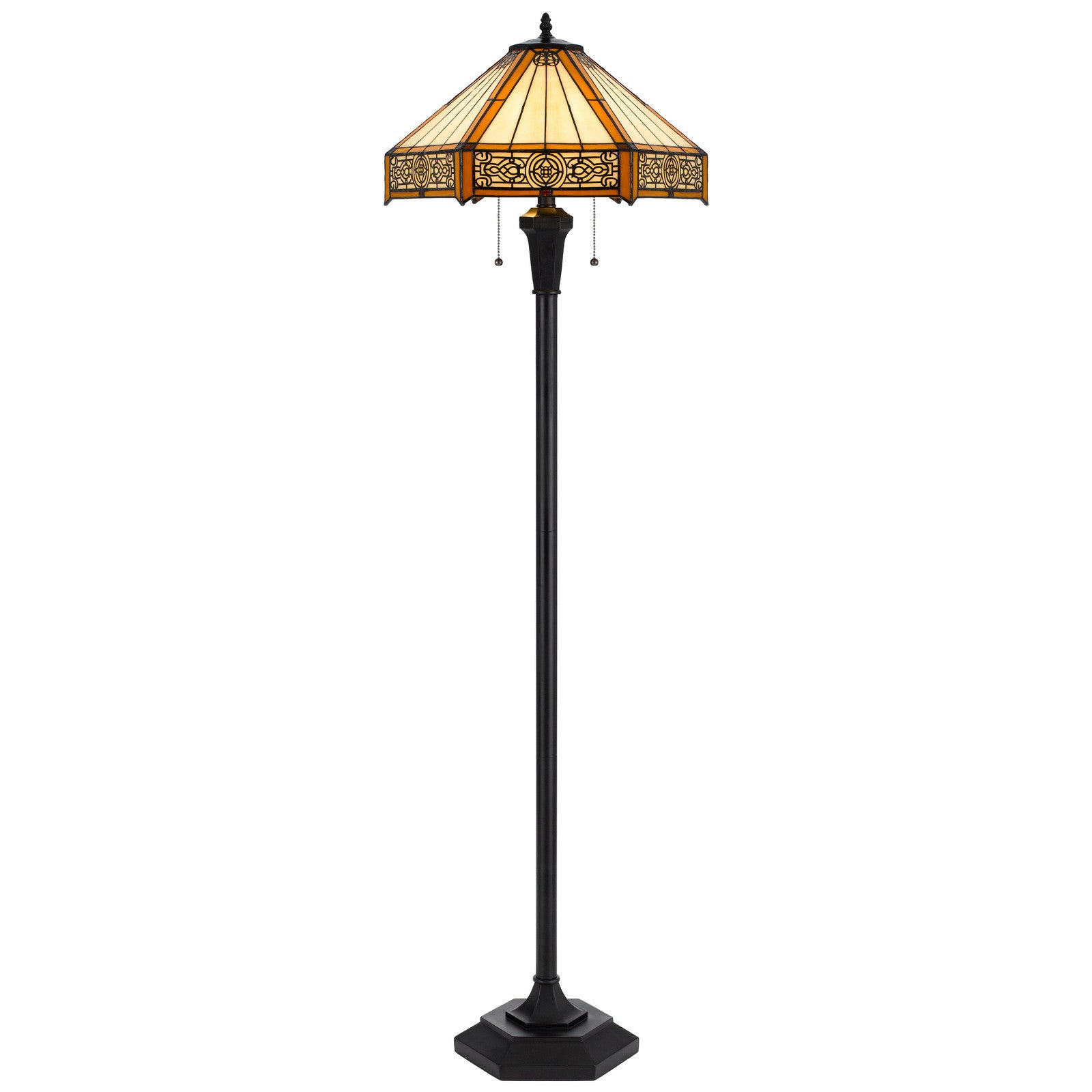 Bronze 2-Light Floor Lamp w/ Tiffany Glass Shade