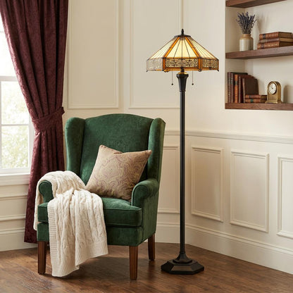 Bronze 2-Light Floor Lamp w/ Tiffany Glass Shade