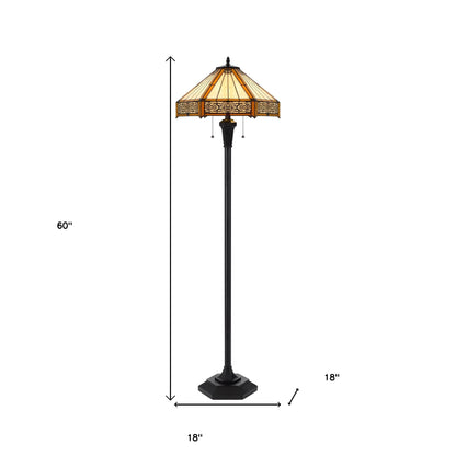 Bronze 2-Light Floor Lamp w/ Tiffany Glass Shade