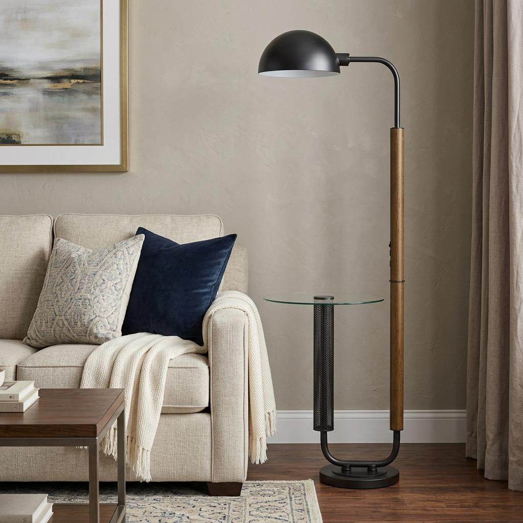 Brown Tray Table Floor Lamp w/ Shade