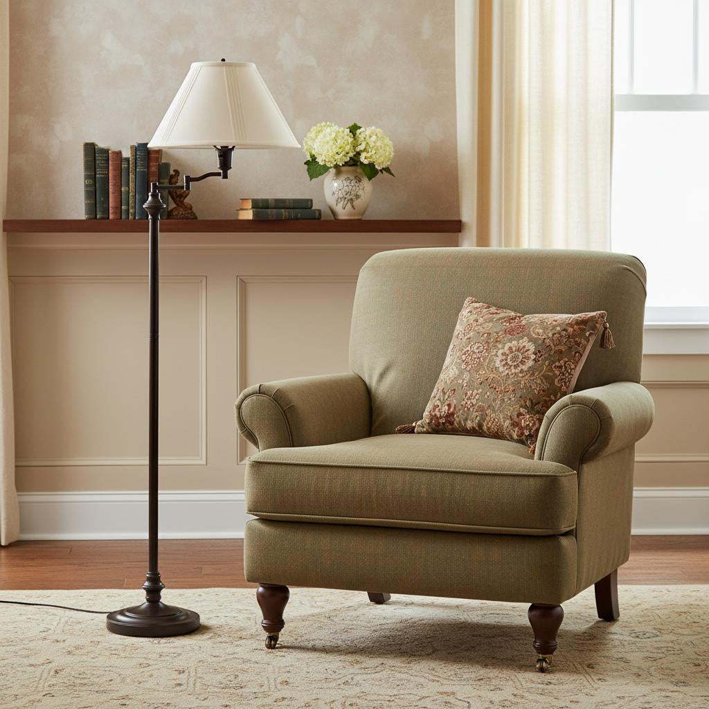 Bronze Swing Arm Floor Lamp w/ Shade