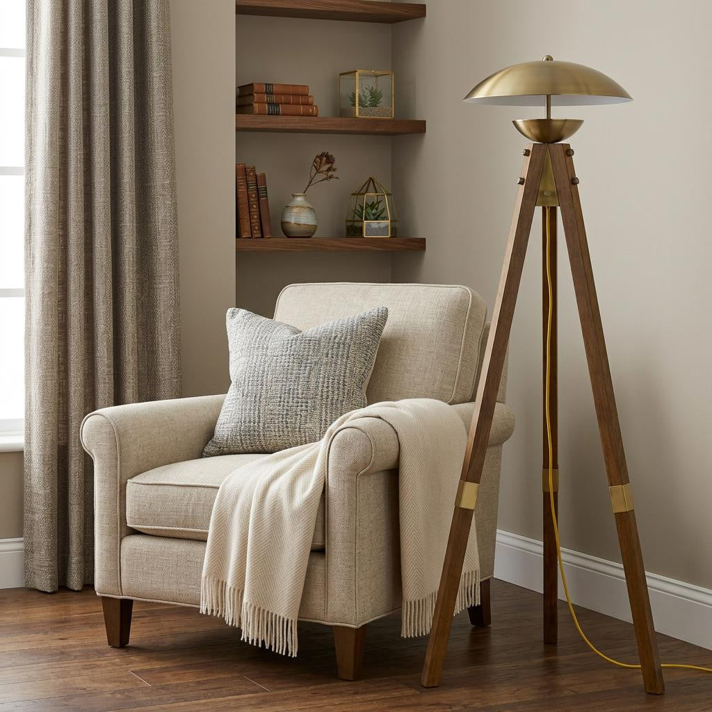 Brass Tripod Floor Lamp w/ Shade