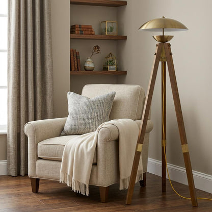 Brass Tripod Floor Lamp w/ Shade