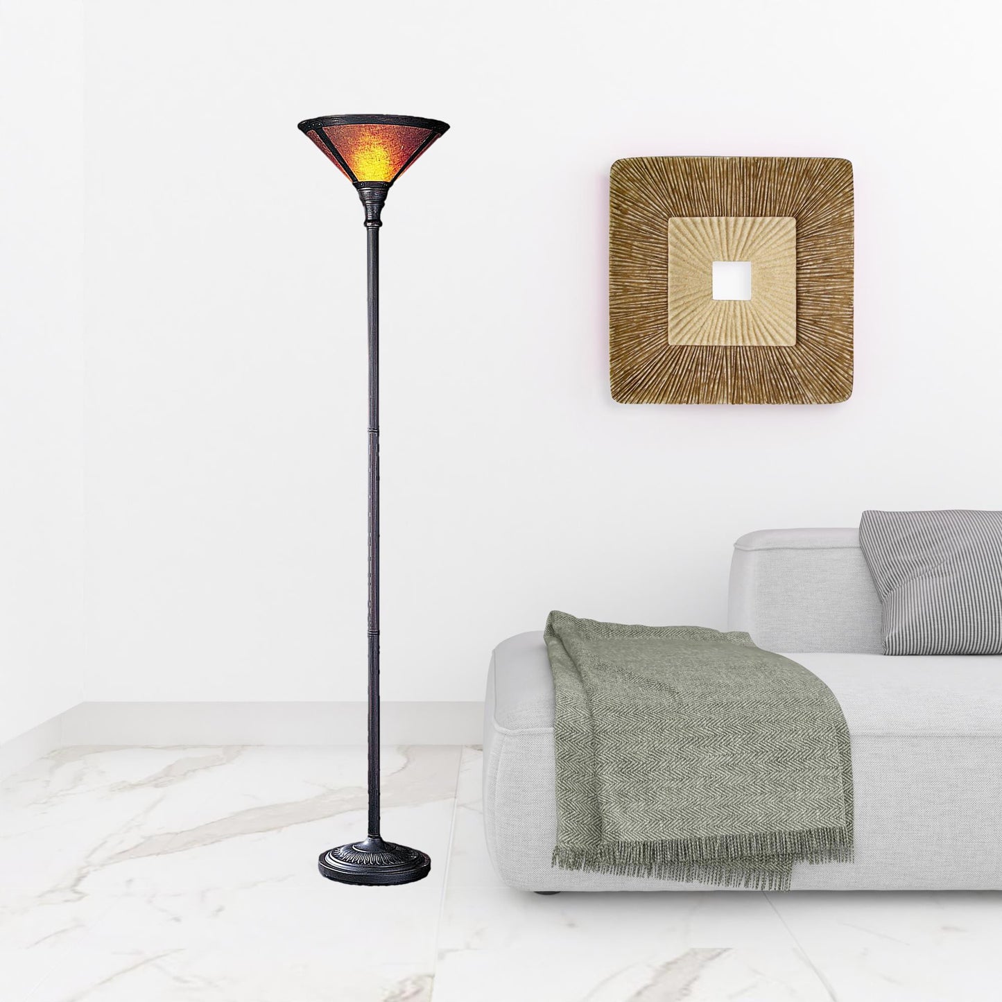 Rusted Torchiere Floor Lamp w/ Shade