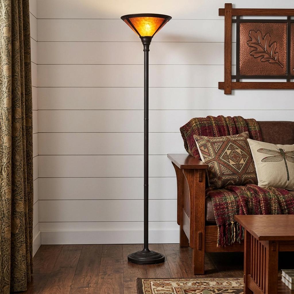 Rusted Torchiere Floor Lamp w/ Shade