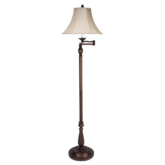 Rusted Swing Arm Floor Lamp w/ Champagne Shade