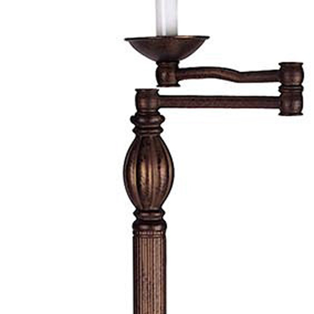 Rusted Swing Arm Floor Lamp w/ Champagne Shade