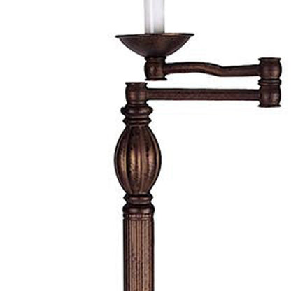 Rusted Swing Arm Floor Lamp w/ Champagne Shade