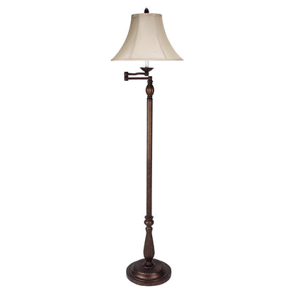 Rusted Swing Arm Floor Lamp w/ Champagne Shade