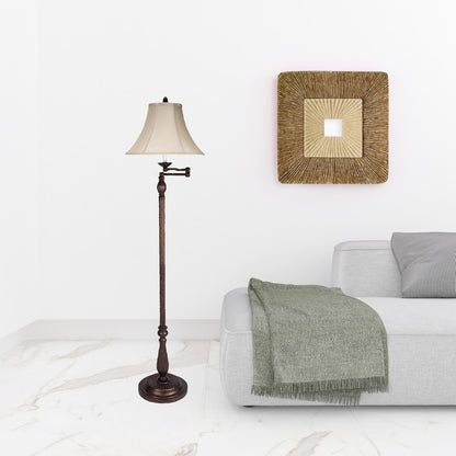 Rusted Swing Arm Floor Lamp w/ Champagne Shade
