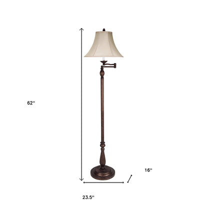 Rusted Swing Arm Floor Lamp w/ Champagne Shade