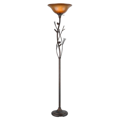 Rusted Torchiere Floor Lamp w/ Glass Shade
