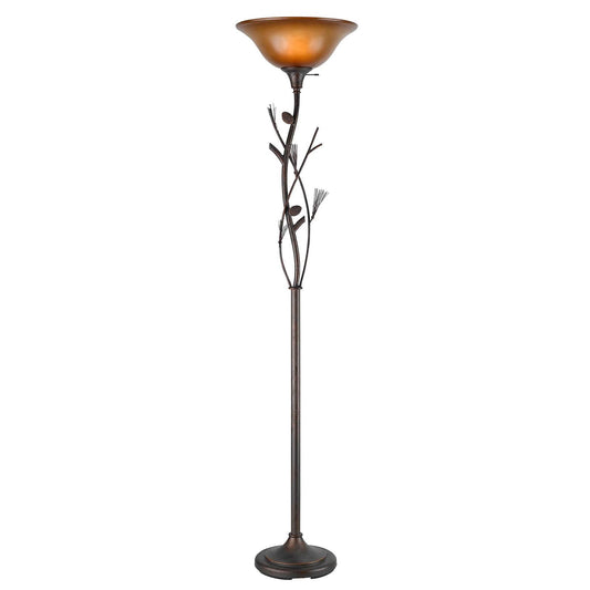 Rusted Torchiere Floor Lamp w/ Glass Shade
