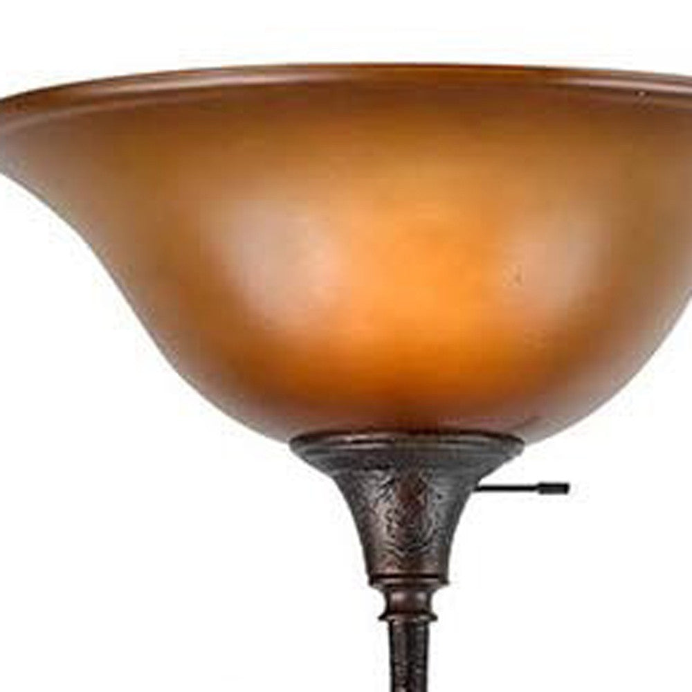 Rusted Torchiere Floor Lamp w/ Glass Shade