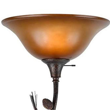 Rusted Torchiere Floor Lamp w/ Glass Shade