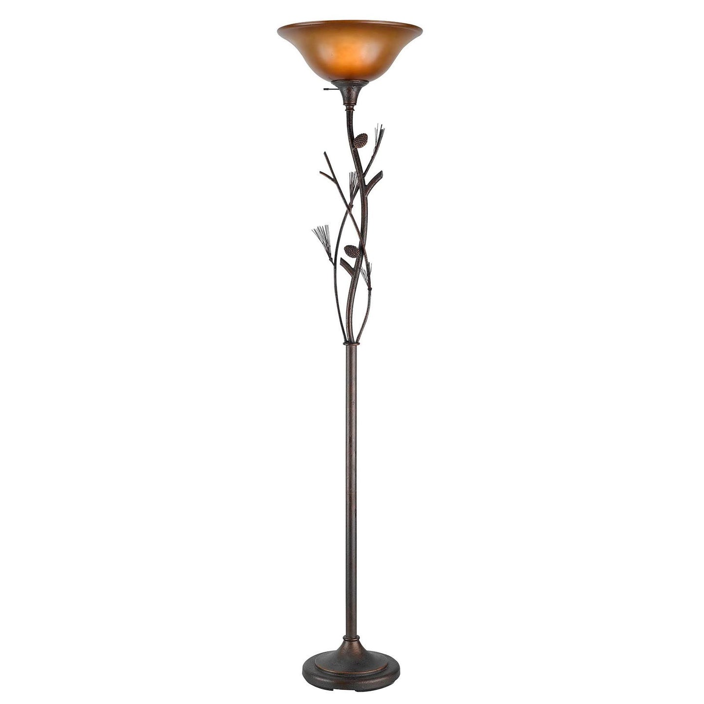Rusted Torchiere Floor Lamp w/ Glass Shade
