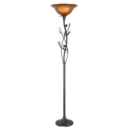 Rusted Torchiere Floor Lamp w/ Glass Shade
