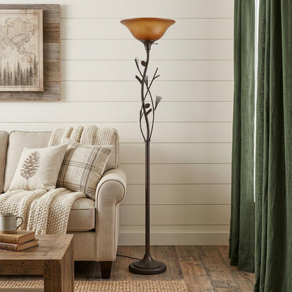 Rusted Torchiere Floor Lamp w/ Glass Shade