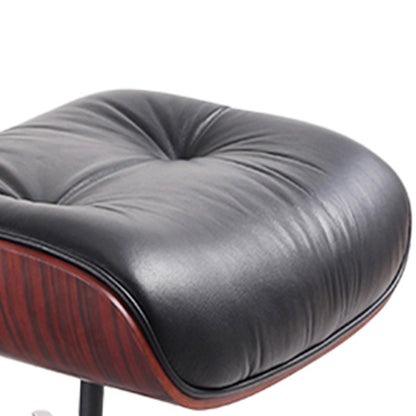Black & Dark Brown Genuine Leather Tufted Swivel Lounge Chair With Ottoman