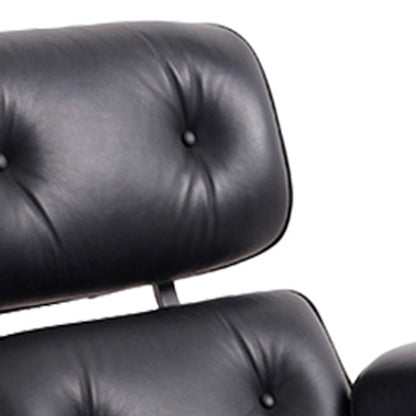 Black & Dark Brown Genuine Leather Tufted Swivel Lounge Chair With Ottoman
