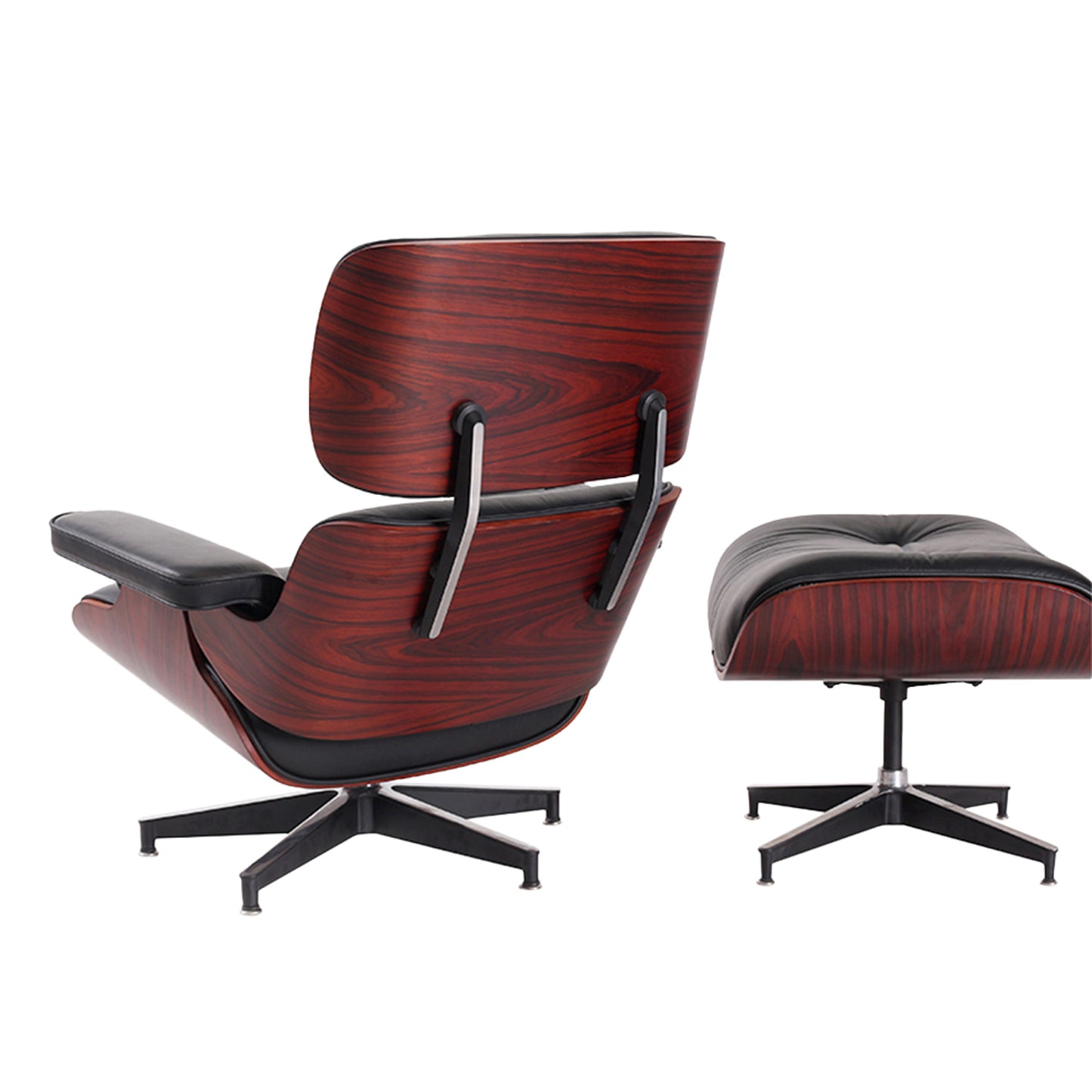 Black & Dark Brown Genuine Leather Tufted Swivel Lounge Chair With Ottoman