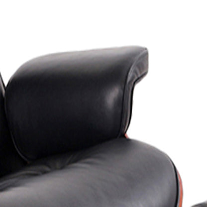 Black & Dark Brown Leather Swivel Lounge Chair w/ Ottoman