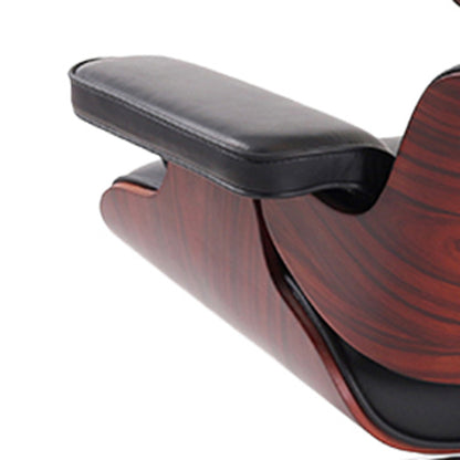 Black & Dark Brown Genuine Leather Tufted Swivel Lounge Chair With Ottoman