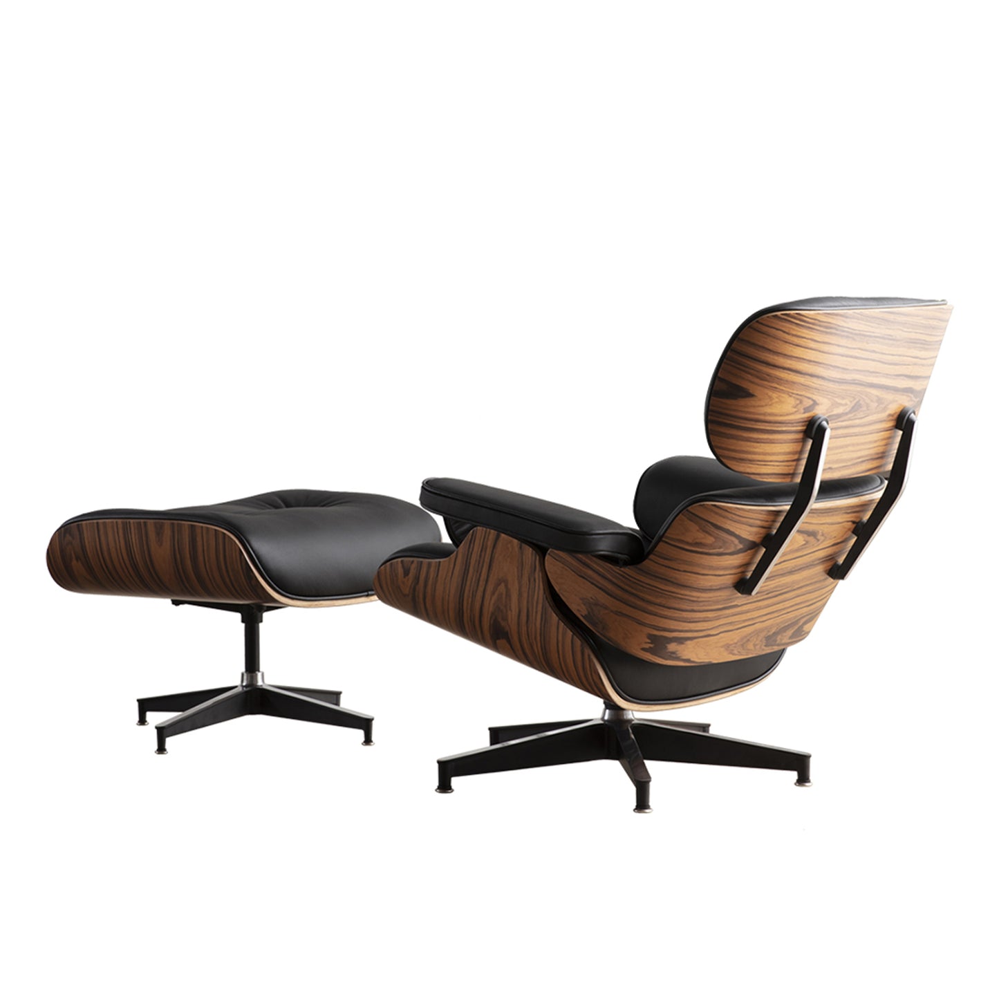 Sage Black & Brown Genuine Leather Tufted Swivel Lounge Chair With Ottoman