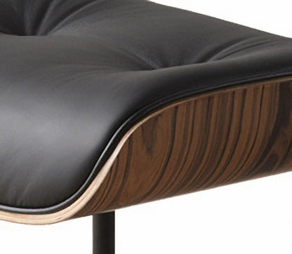 Black & Brown Genuine Leather Tufted Swivel Lounge Chair With Ottoman