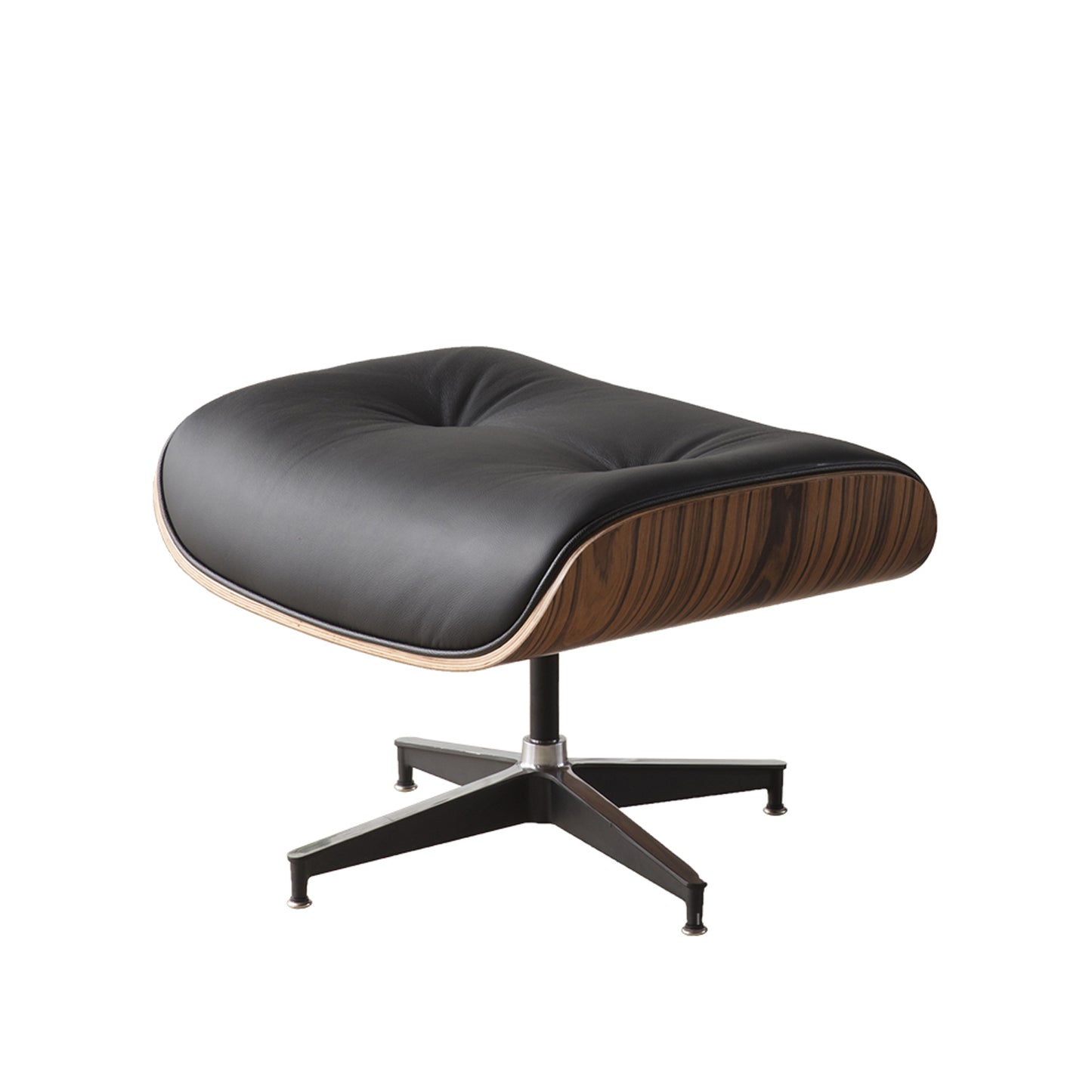Black & Brown Genuine Leather Tufted Swivel Lounge Chair With Ottoman