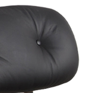 Black & Brown Genuine Leather Tufted Swivel Lounge Chair With Ottoman