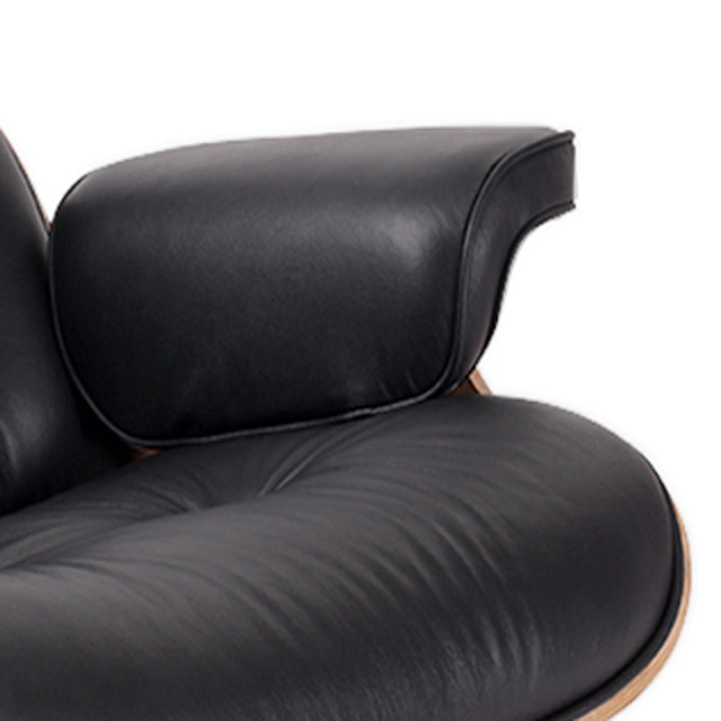 Black & Brown Genuine Leather Tufted Swivel Lounge Chair With Ottoman