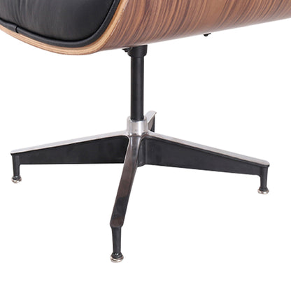 Black & Brown Genuine Leather Tufted Swivel Lounge Chair With Ottoman
