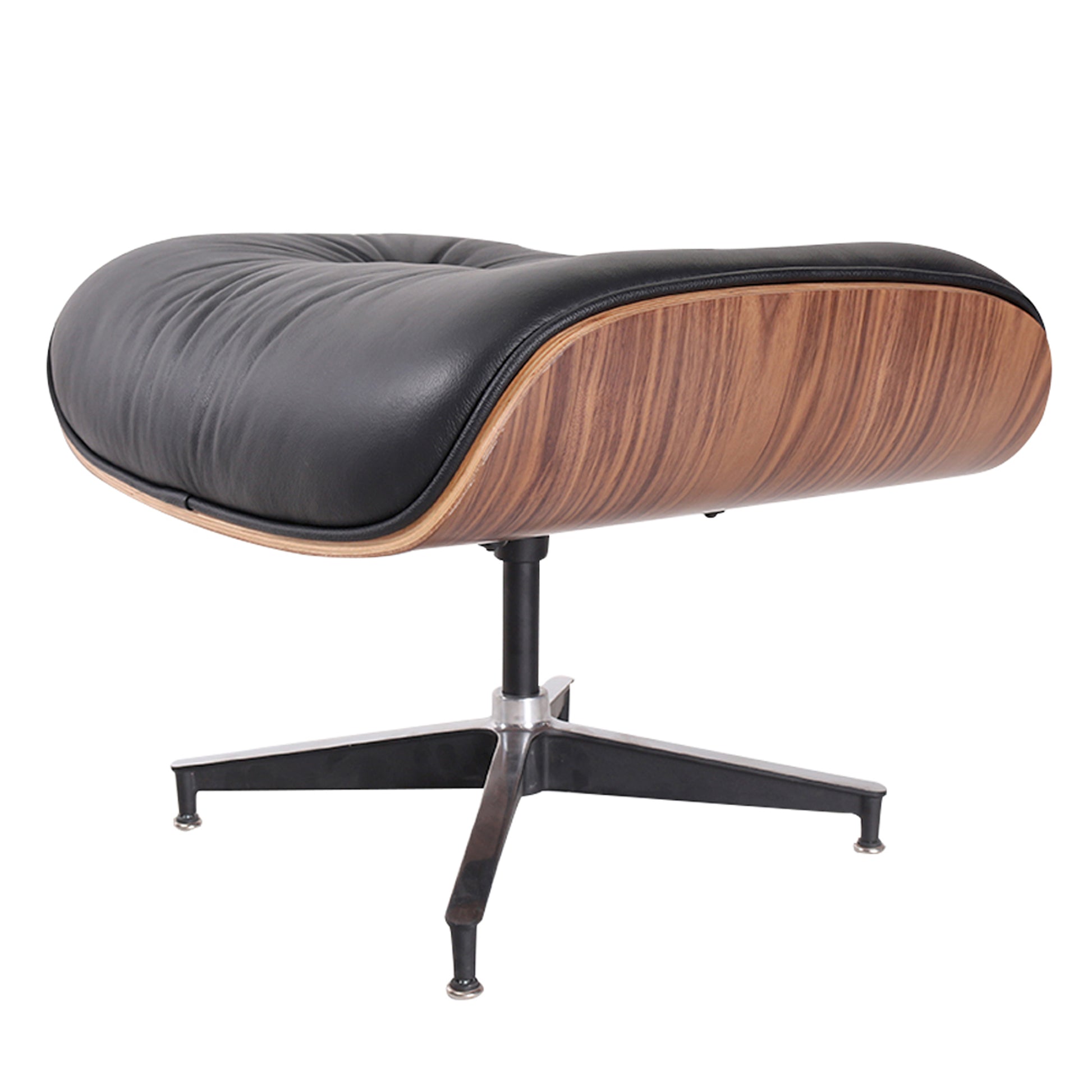 Marnie Black & Brown Genuine Leather Tufted Swivel Lounge Chair With Ottoman