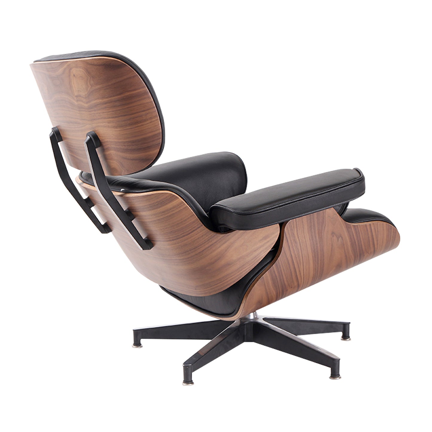 Black & Brown Genuine Leather Tufted Swivel Lounge Chair With Ottoman