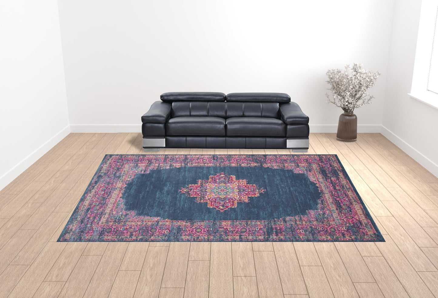12 x 15 Blue Moroccan Power Loom Distressed Rug