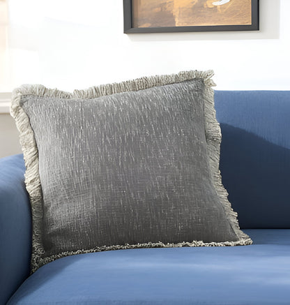 Charcoal Cotton Pillow w/ Fringe