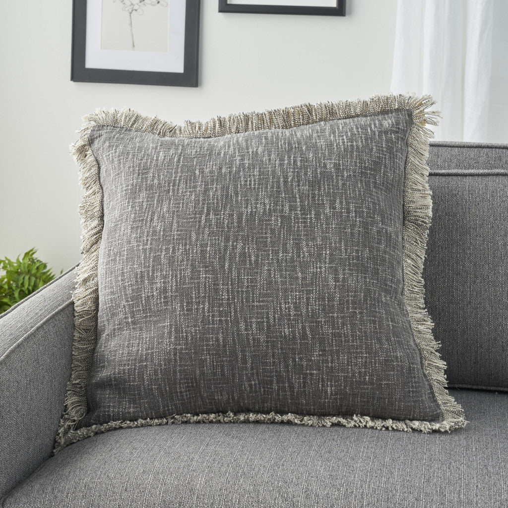Charcoal Cotton Pillow w/ Fringe