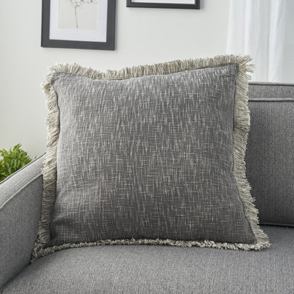 Charcoal Cotton Pillow w/ Fringe