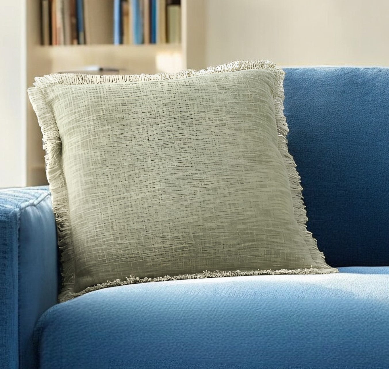 Sage Cotton Pillow w/ Fringe