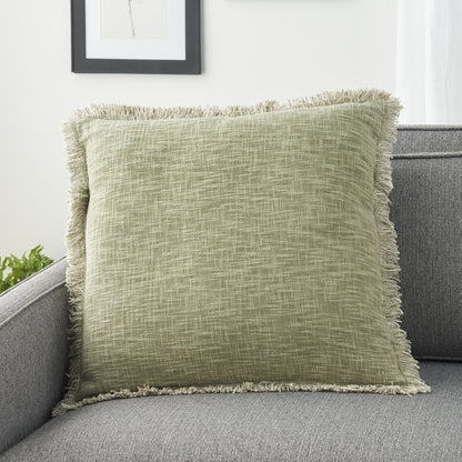 Sage Cotton Pillow w/ Fringe